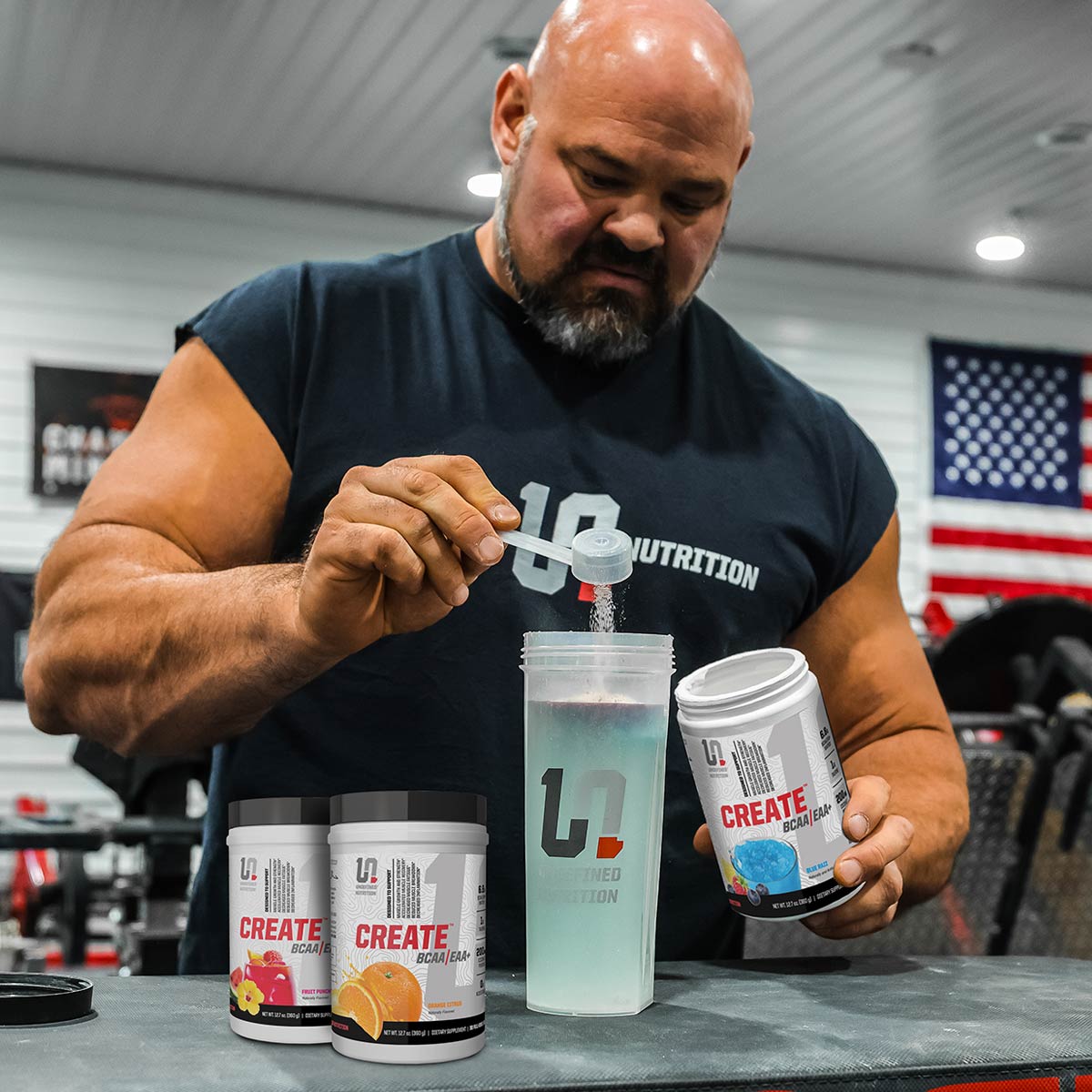 Brian Shaw using Create BCAA/EAA+ nutritional supplement made by Undefined Nutrition