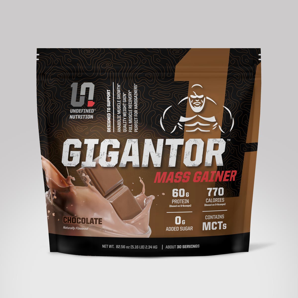 Gigantor Mass Gainer - Chocolate flavor nutritional supplement made by Undefined Nutrition - Brian Shaw