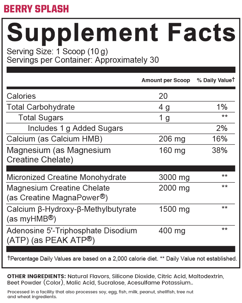 Supplement facts label: Berry Splash
