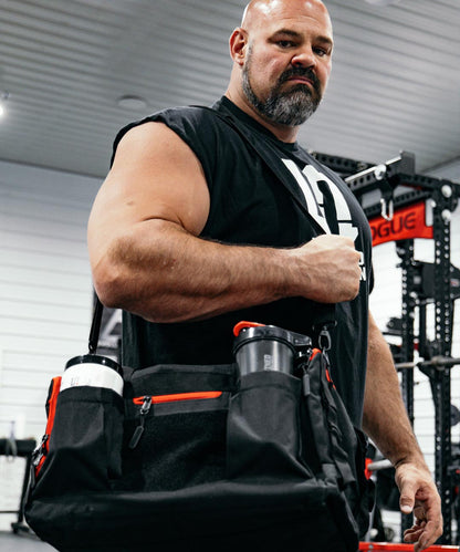 Brian Shaw showing the Undefined Nutrition Gym Bag.