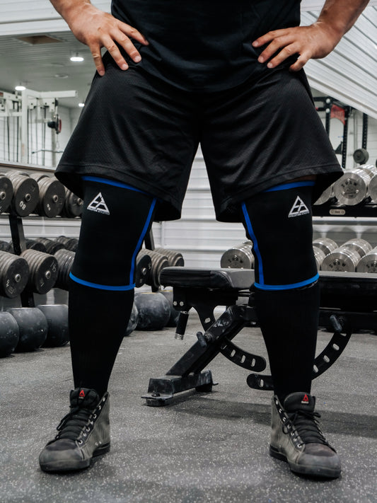 BLUE/BLACK 7MM KNEE SLEEVES